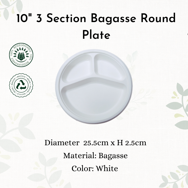 3 Section Bagasse Round Plate