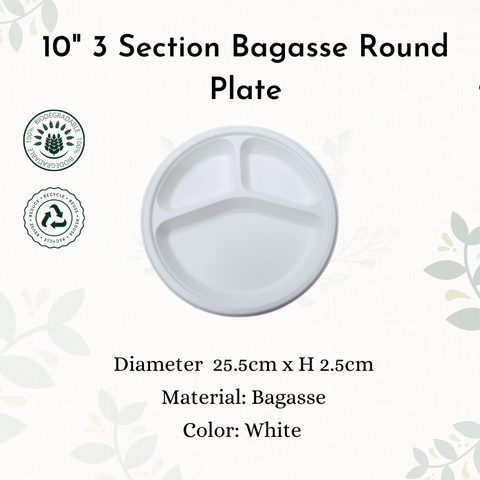 3 Section Bagasse Round Plate