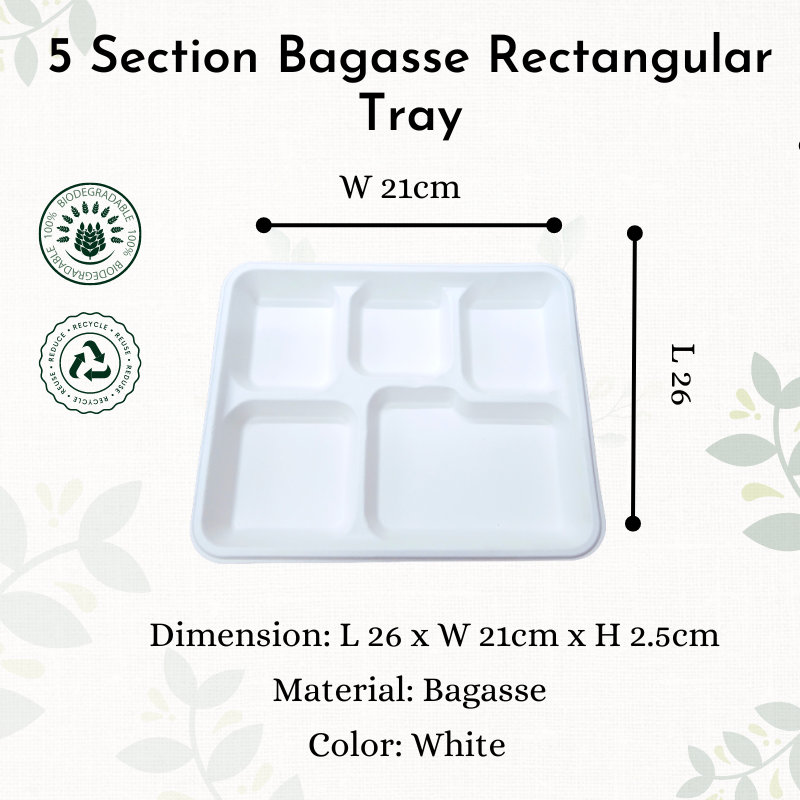 5 Section Bagasse Rectangular Tray