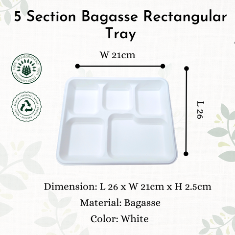 5 Section Bagasse Rectangular Tray